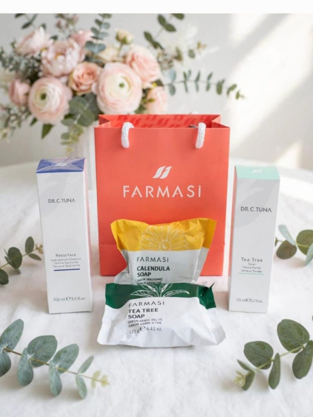 FARMASI Skincare Bundle Resurface Essence + Tea Tree Toner + 2 Soaps +